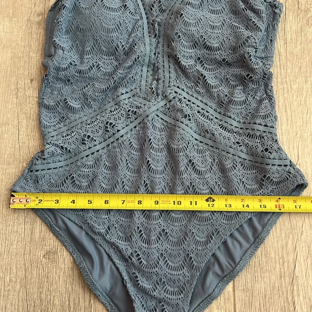 BECCA by Rebecca Virtue Blue High-Neck Crochet One Piece Swimsuit Size‎ 1X
